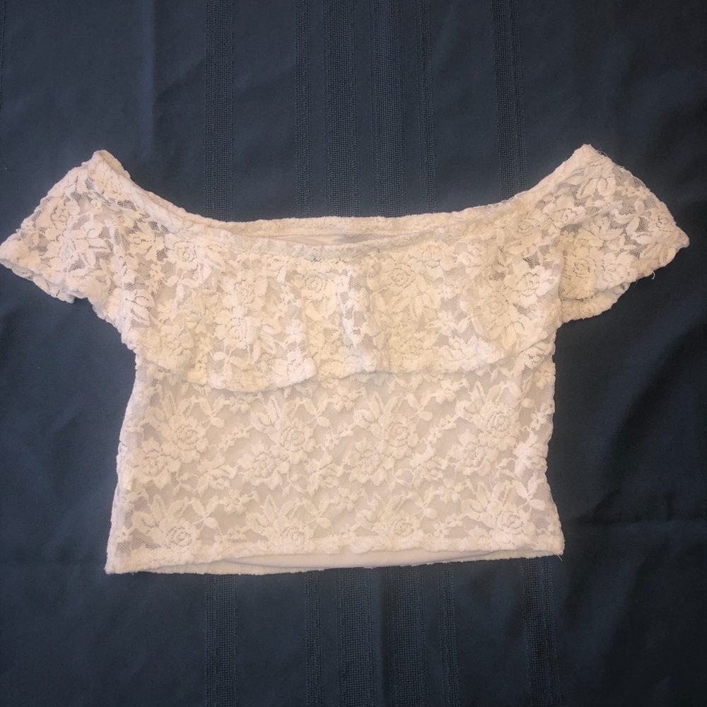 White Floral Lace Cropped Blouse